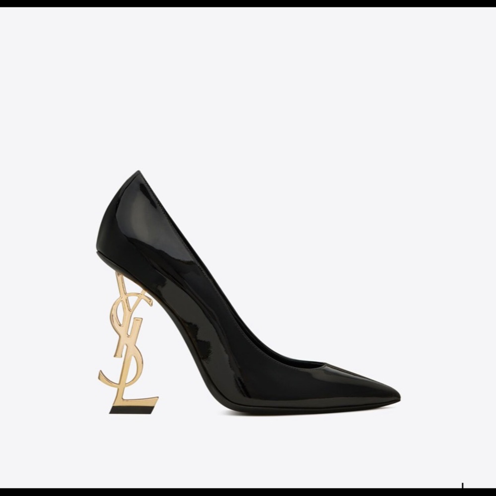 YSL heels black with gold heel